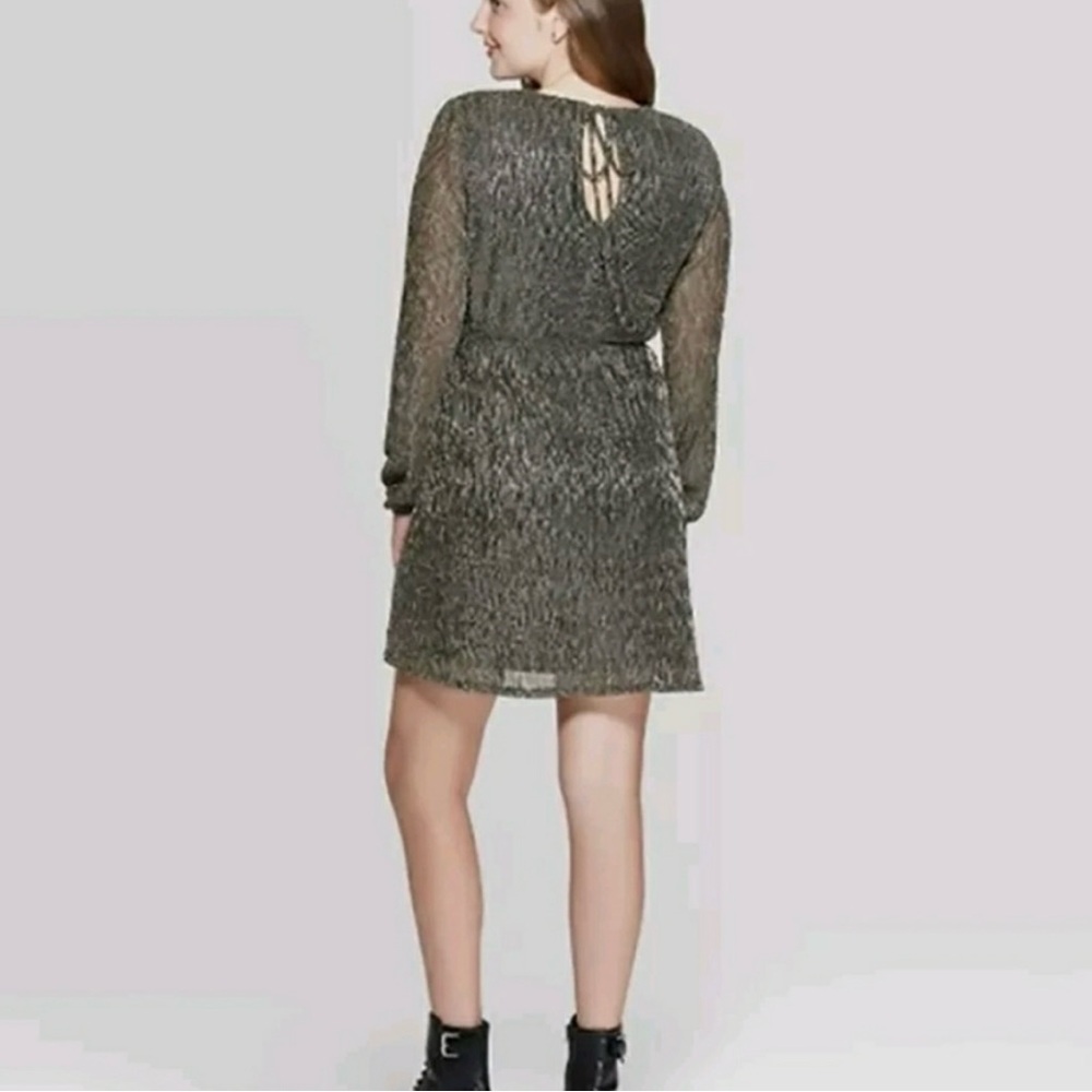 Xhilaration Dress Metallic Gold Black Tie Back Sz. Medium